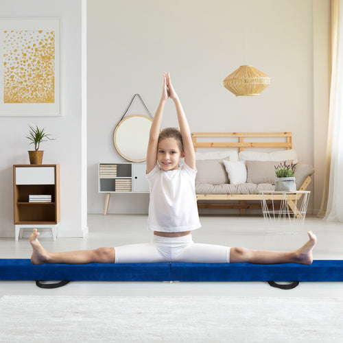 9 FT Folding Balance Beam, Anti-Slip Base, Pine Wood Frame, Blue