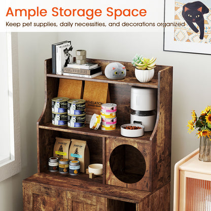 Wooden Cat Litter Box Enclosure With Storage Shelves, Brown Cat Houses at Gallery Canada
