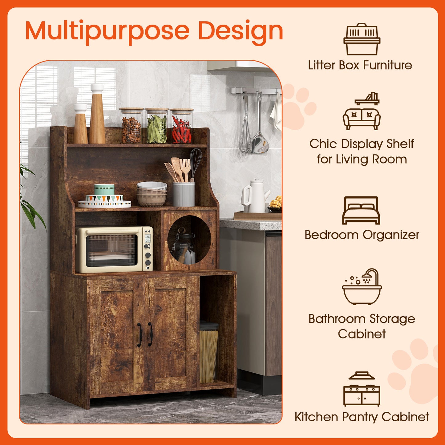 Wooden Cat Litter Box Enclosure With Storage Shelves, Brown Cat Houses at Gallery Canada
