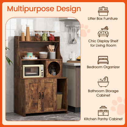 Wooden Cat Litter Box Enclosure With Storage Shelves, Brown Cat Houses at Gallery Canada