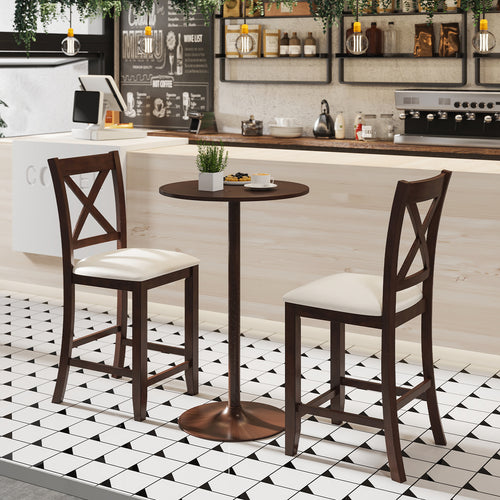Modern Farmhouse Counter Height Stools, With Footrest And Cushion, Walnut