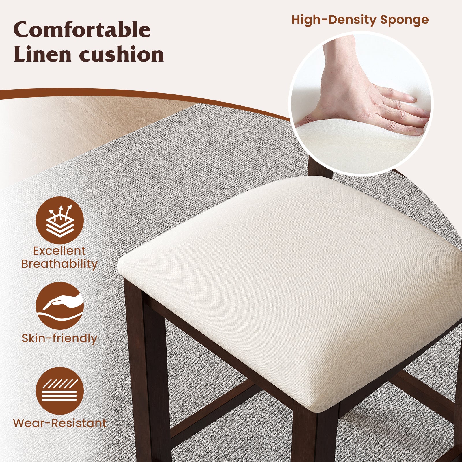 Modern Farmhouse Counter Height Stools, With Footrest And Cushion, Walnut Bar Stools at Gallery Canada