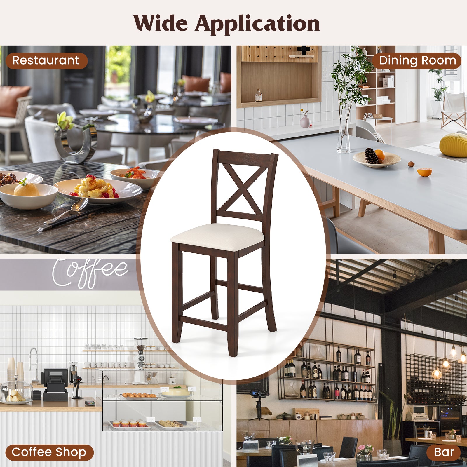 Modern Farmhouse Counter Height Stools, With Footrest And Cushion, Walnut Bar Stools at Gallery Canada