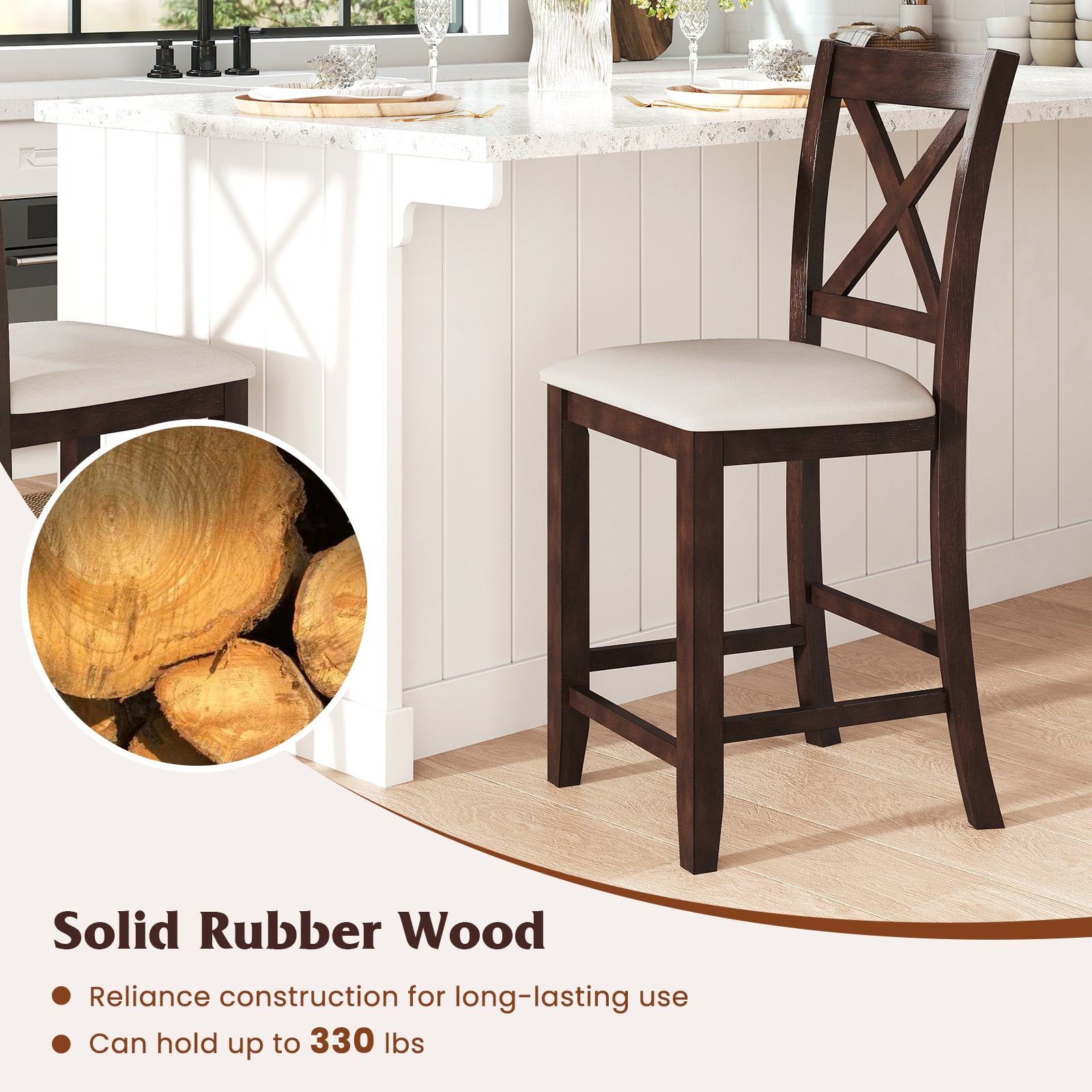 Modern Farmhouse Counter Height Stools, With Footrest And Cushion, Walnut Bar Stools at Gallery Canada