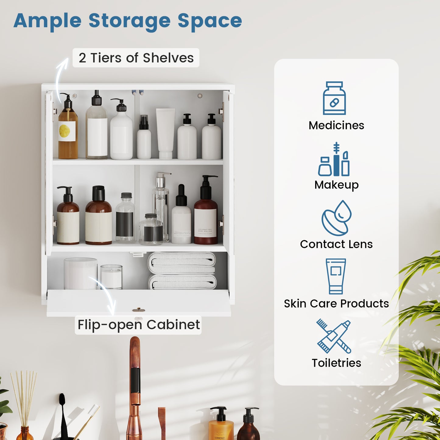 Double Mirror Door Wall Mount Storage Cabinet, White Wall Cabinets at Gallery Canada
