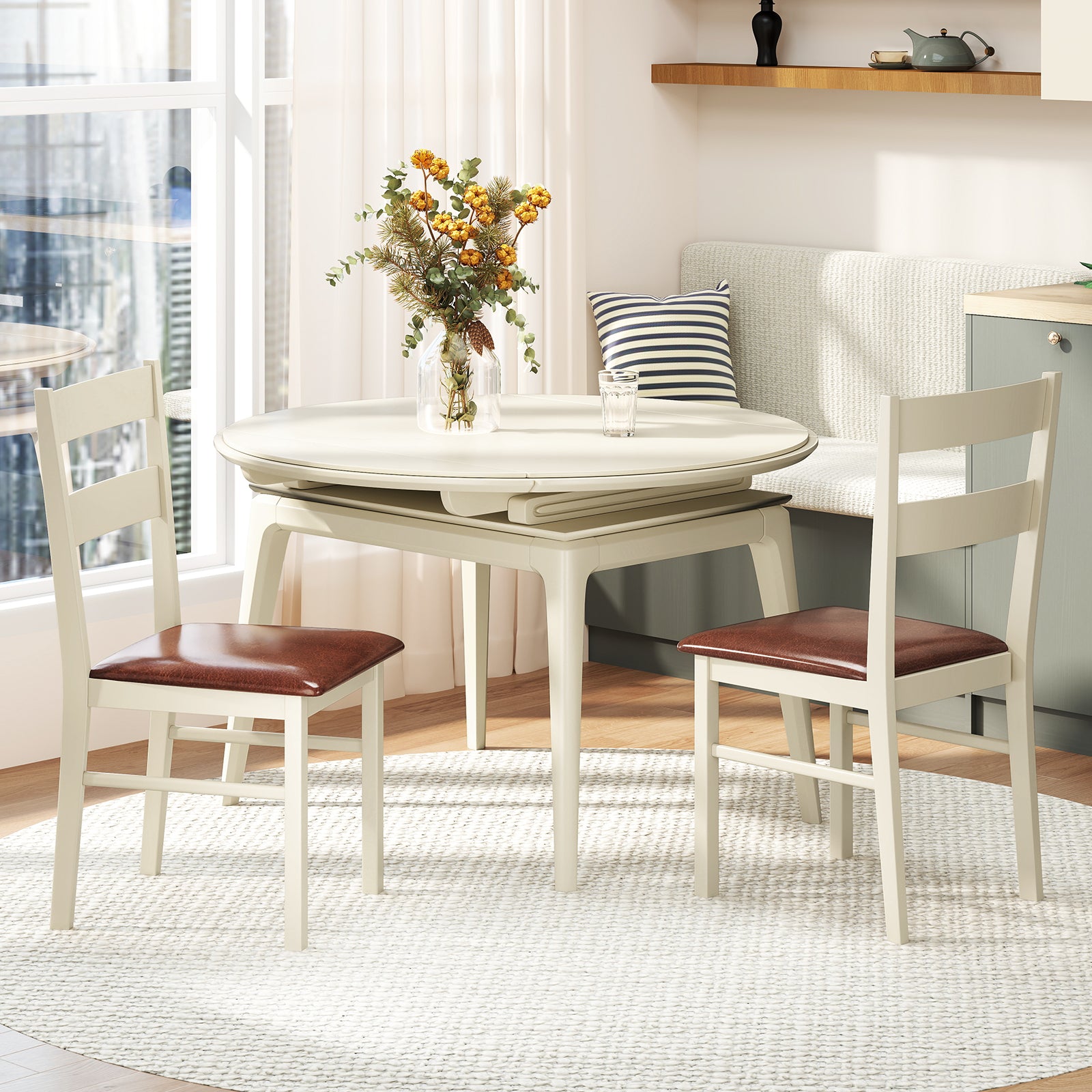 Wooden Dining Chair Set of 2 PU Leather Upholstered Kitchen Armless Chairs, White Dining Chairs at Gallery Canada