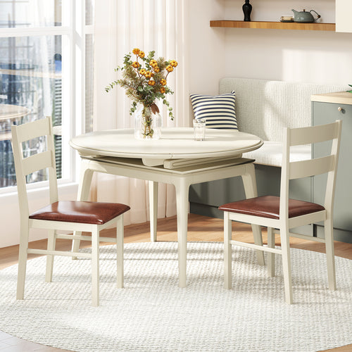 Wooden Dining Chair Set of 2 PU Leather Upholstered Kitchen Armless Chairs, White
