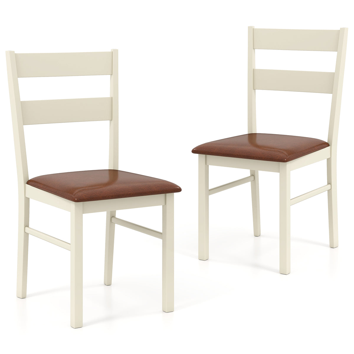 Wooden Dining Chair Set of 2 PU Leather Upholstered Kitchen Armless Chairs, White Dining Chairs White at Gallery Canada