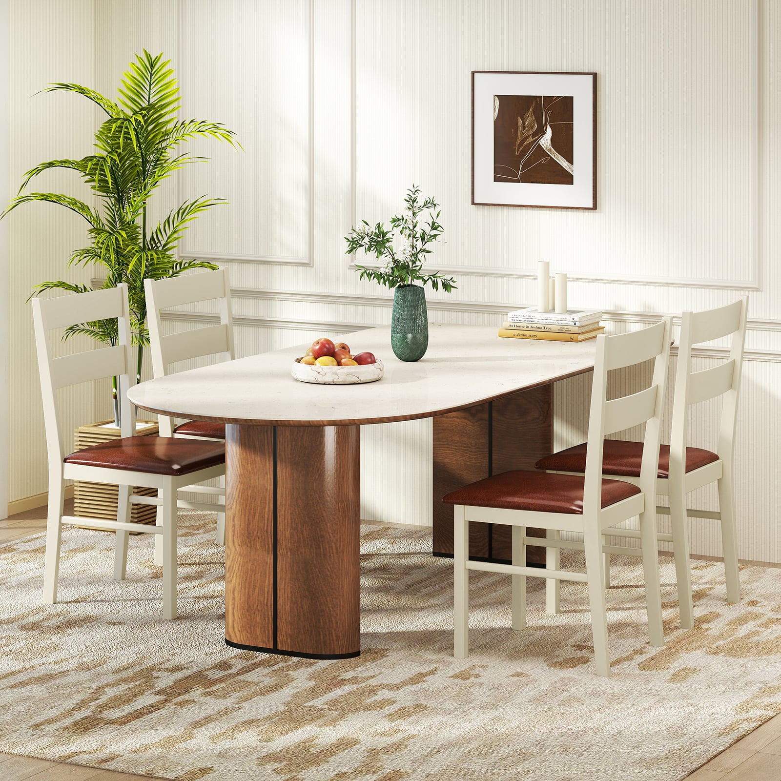 Wooden Dining Chair Set of 2 PU Leather Upholstered Kitchen Armless Chairs, White Dining Chairs at Gallery Canada