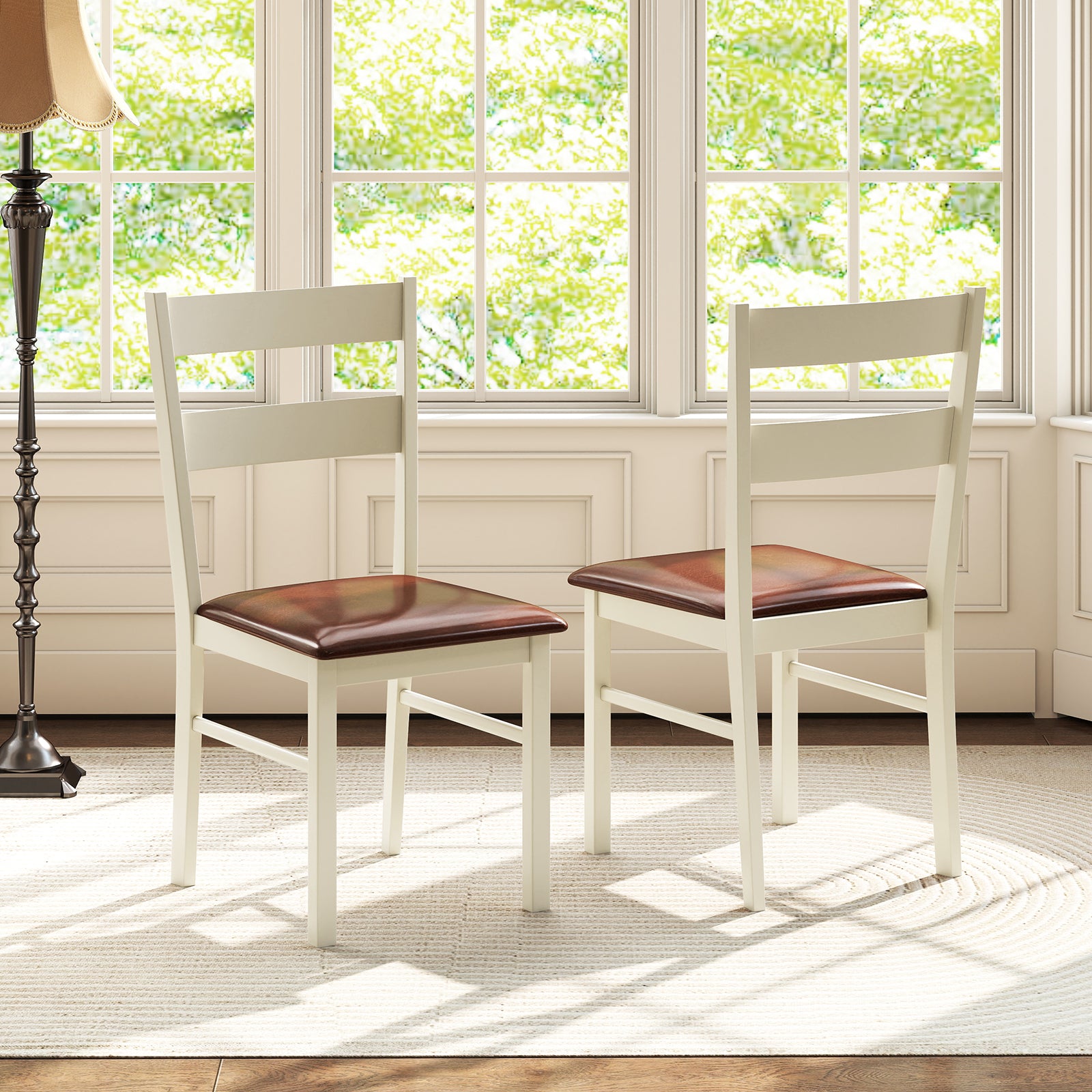 Wooden Dining Chair Set of 2 PU Leather Upholstered Kitchen Armless Chairs, White Dining Chairs at Gallery Canada