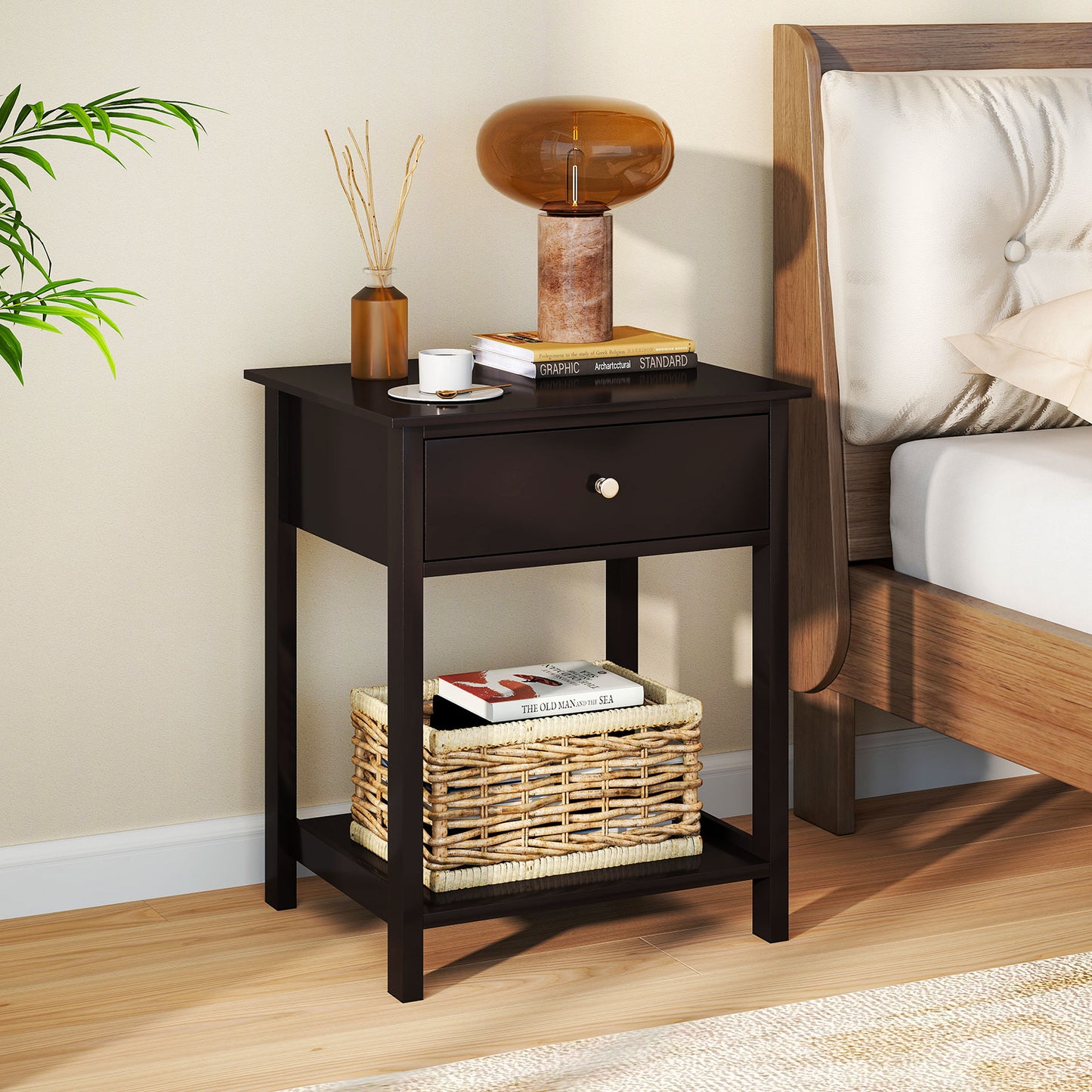 Wooden Storage Shelf With Drawer, Brown Nightstands at Gallery Canada