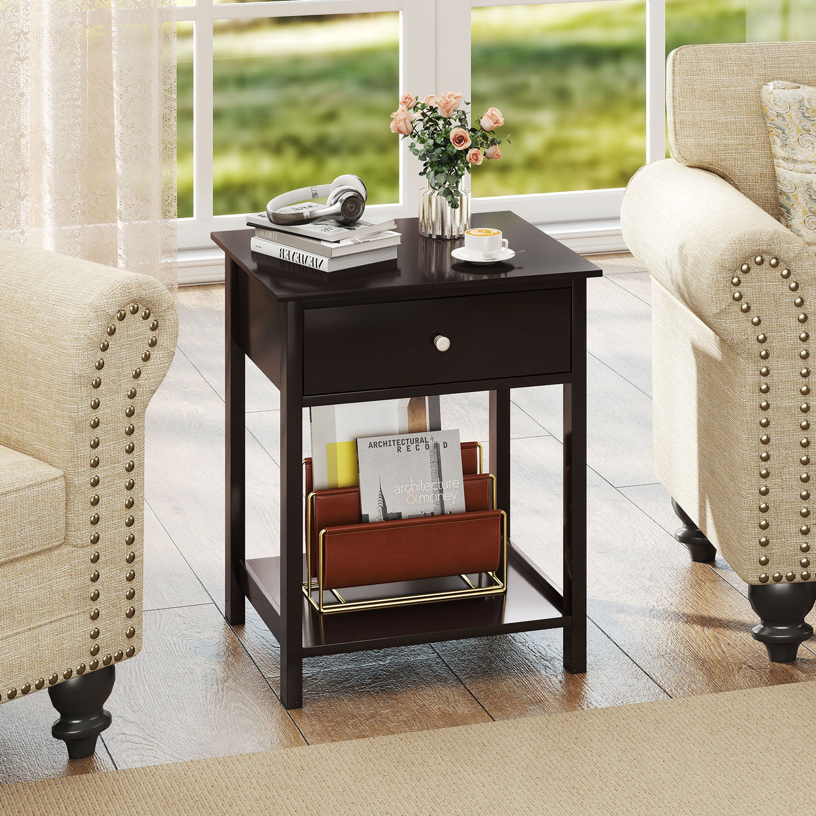 Wooden Storage Shelf With Drawer, Brown Nightstands at Gallery Canada