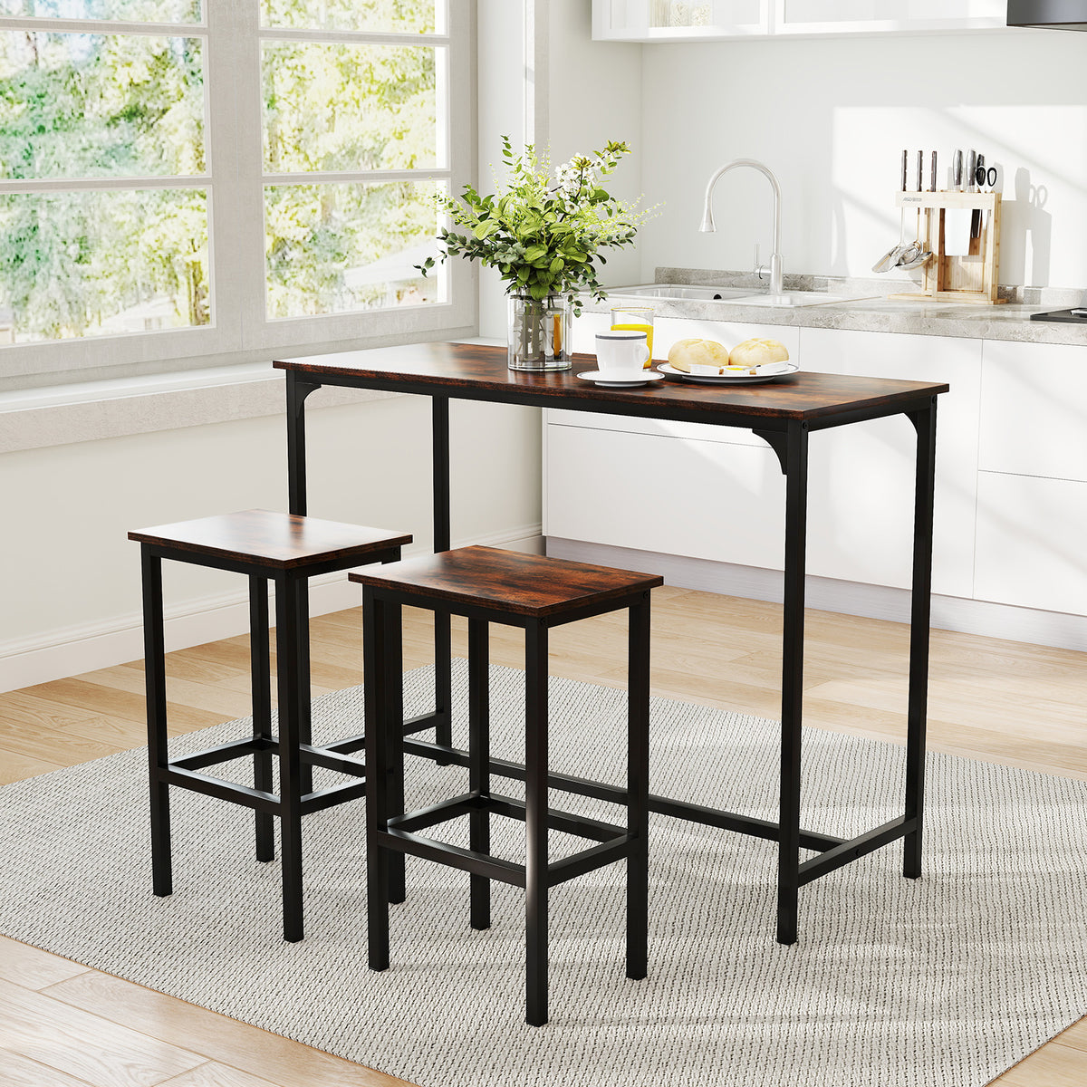 Industrial 3-Piece 47.5" Counter-Height Dining Table, 2 Bar Stools Dining Room Sets at Gallery Canada