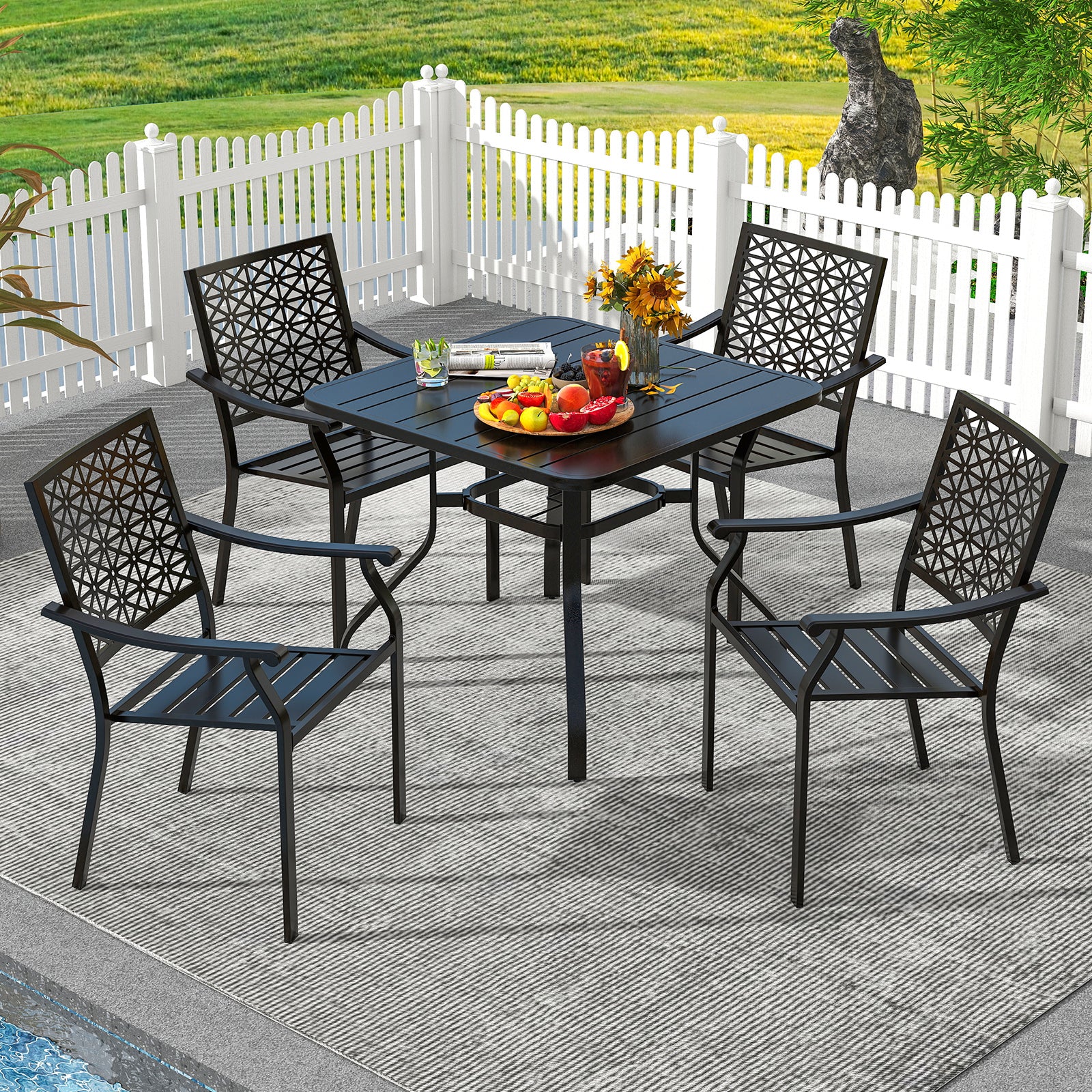 Patio Dining Chairs, Set of 2, Curved Armrests, Steel Frame, Black Patio Dining Chairs at Gallery Canada