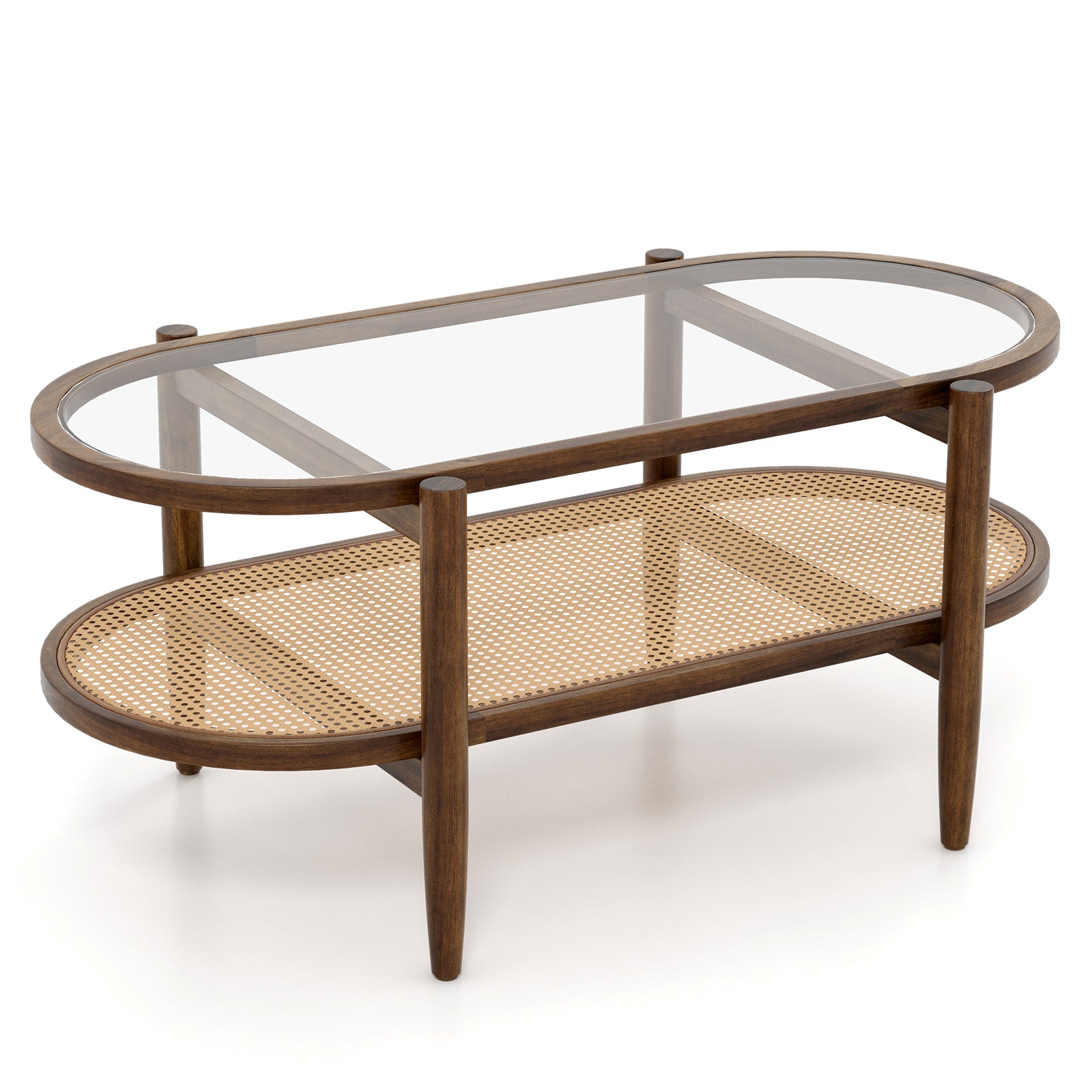 2-Tier Coffee Table Glass Top Acacia Wood Frame, Brown Coffee Tables Brown at Gallery Canada