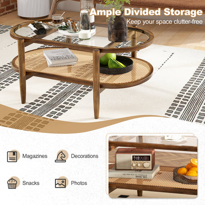 2-Tier Coffee Table Glass Top Acacia Wood Frame, Brown Coffee Tables at Gallery Canada
