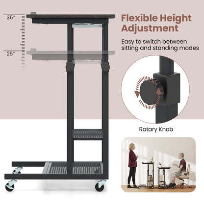 Mobile Height Adjustable Standing Desk, Tilting Tabletop, Oak Standing Desks at Gallery Canada