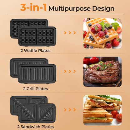 3-In-1 1082W Sandwich Maker, Removable Non-Stick Plates, Black Small Appliances at Gallery Canada