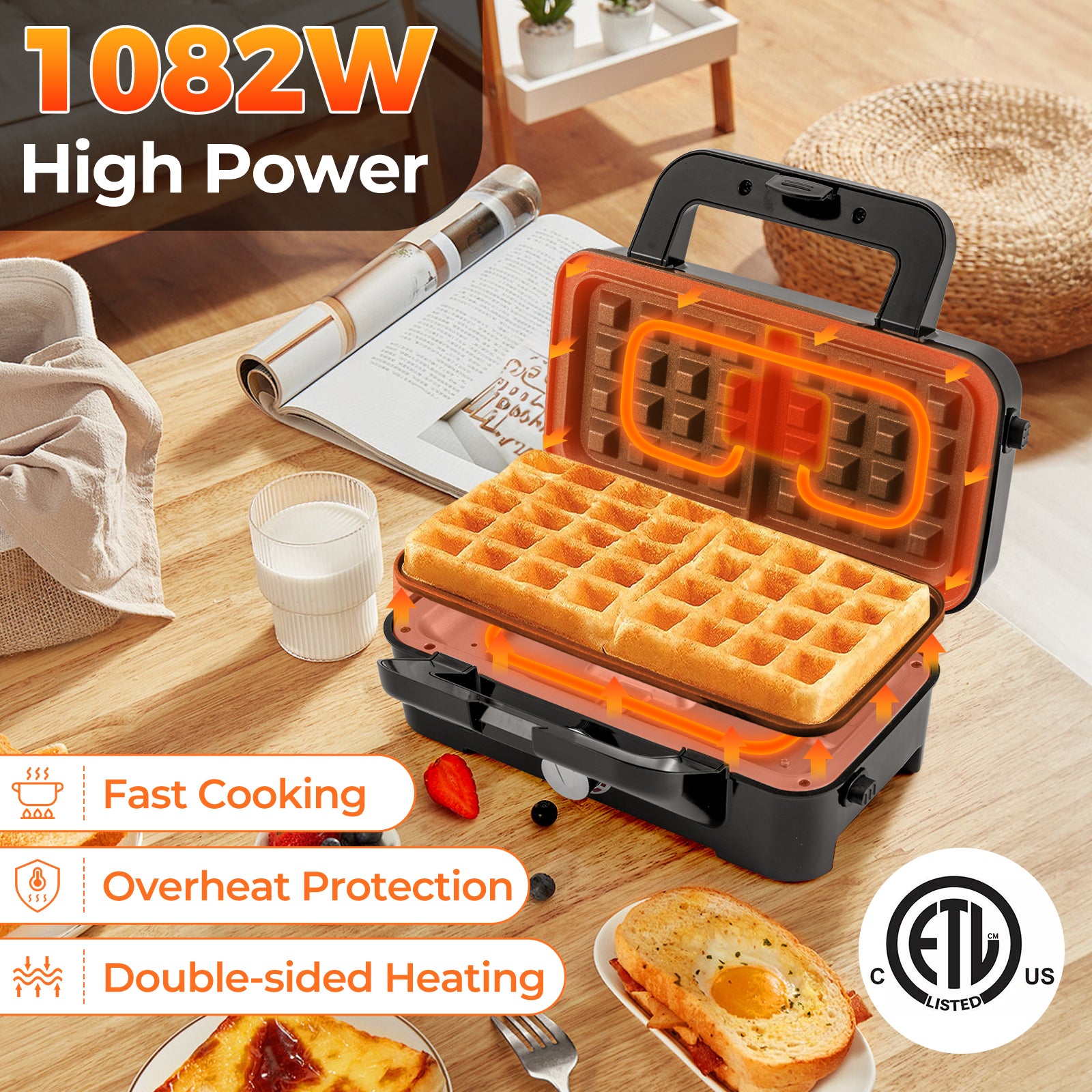 3-In-1 1082W Sandwich Maker, Removable Non-Stick Plates, Black Small Appliances at Gallery Canada