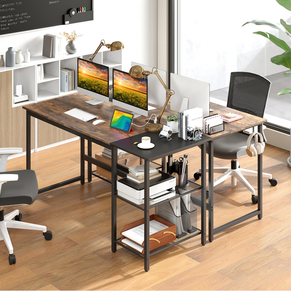 59 Inch Computer Desk With Removable Storage Shelves, Rustic Brown Computer Desks at Gallery Canada