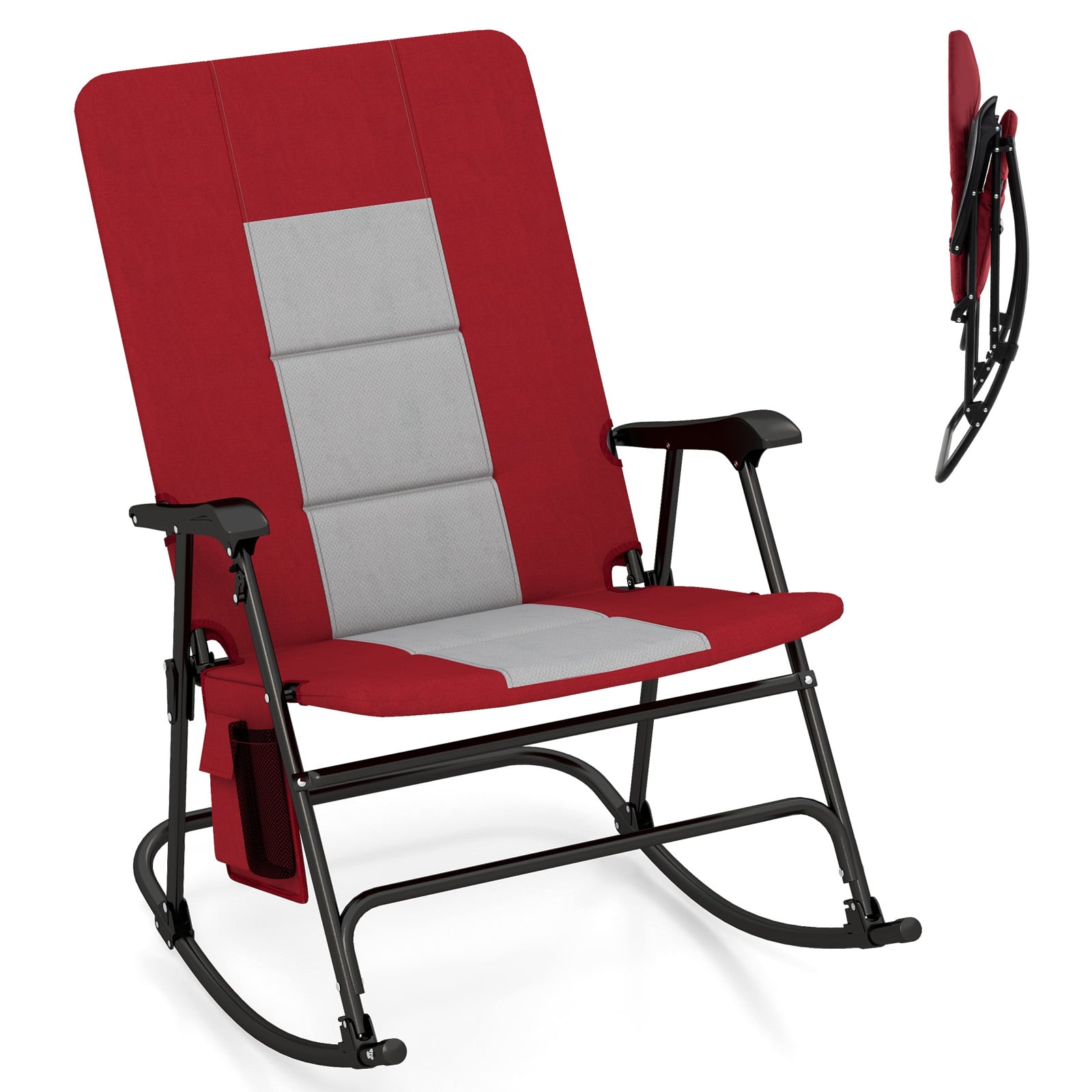 Foldable Rocking Padded Camping Chair With Backrest, Armrest, Red Patio Rocking Chairs & Gliders at Gallery Canada