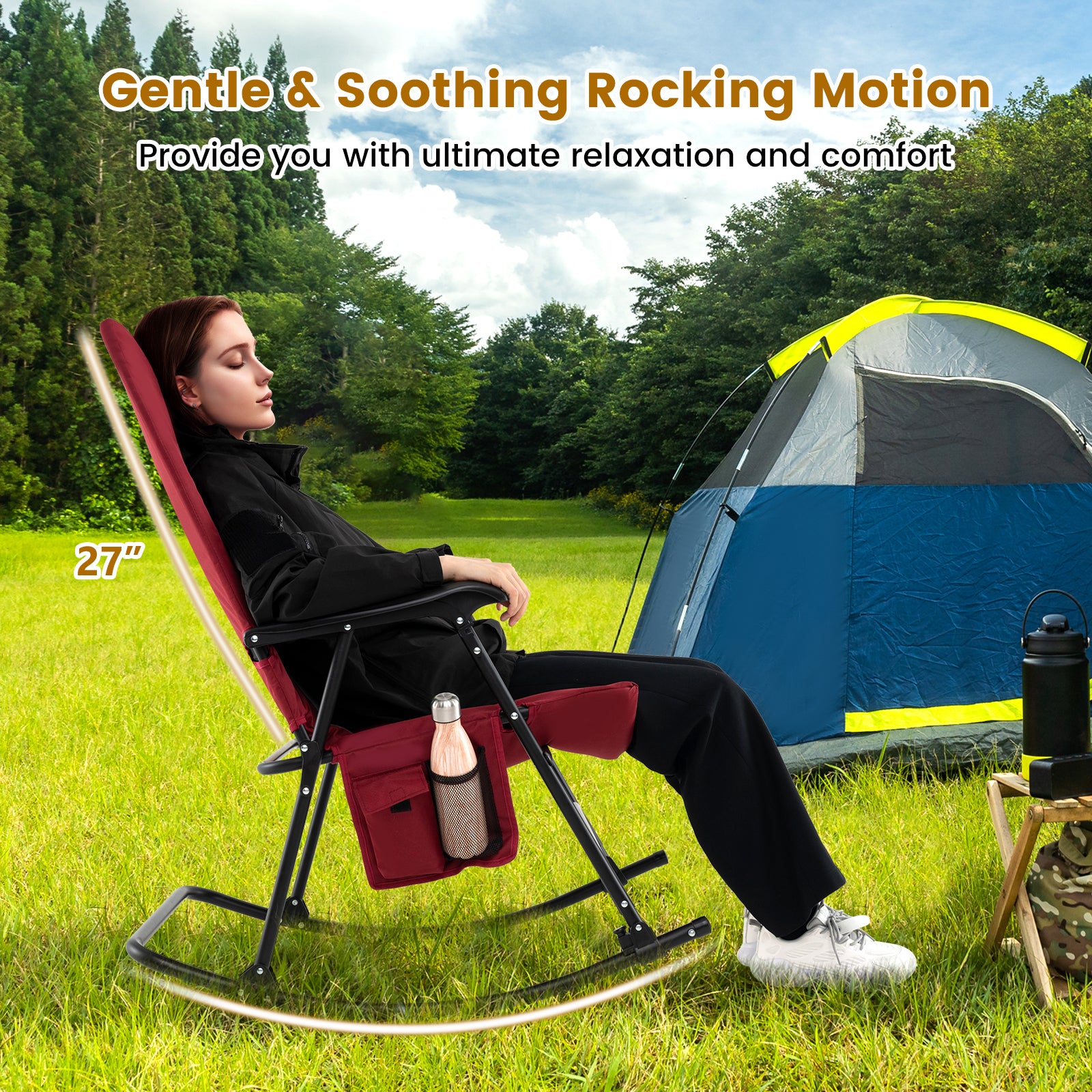 Foldable Rocking Padded Camping Chair With Backrest, Armrest, Red Patio Rocking Chairs & Gliders at Gallery Canada