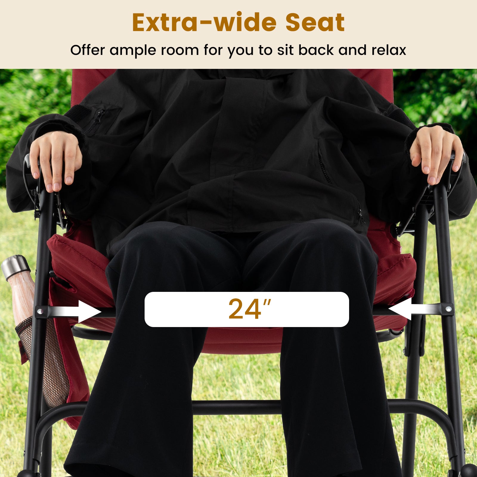 Foldable Rocking Padded Camping Chair With Backrest, Armrest, Red Patio Rocking Chairs & Gliders at Gallery Canada