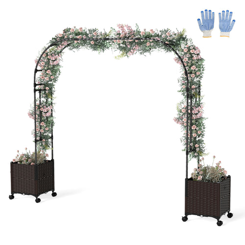 6.6 Feet Garden Arch Trellis, 2 Planter Boxes, Lockable Wheels, Black