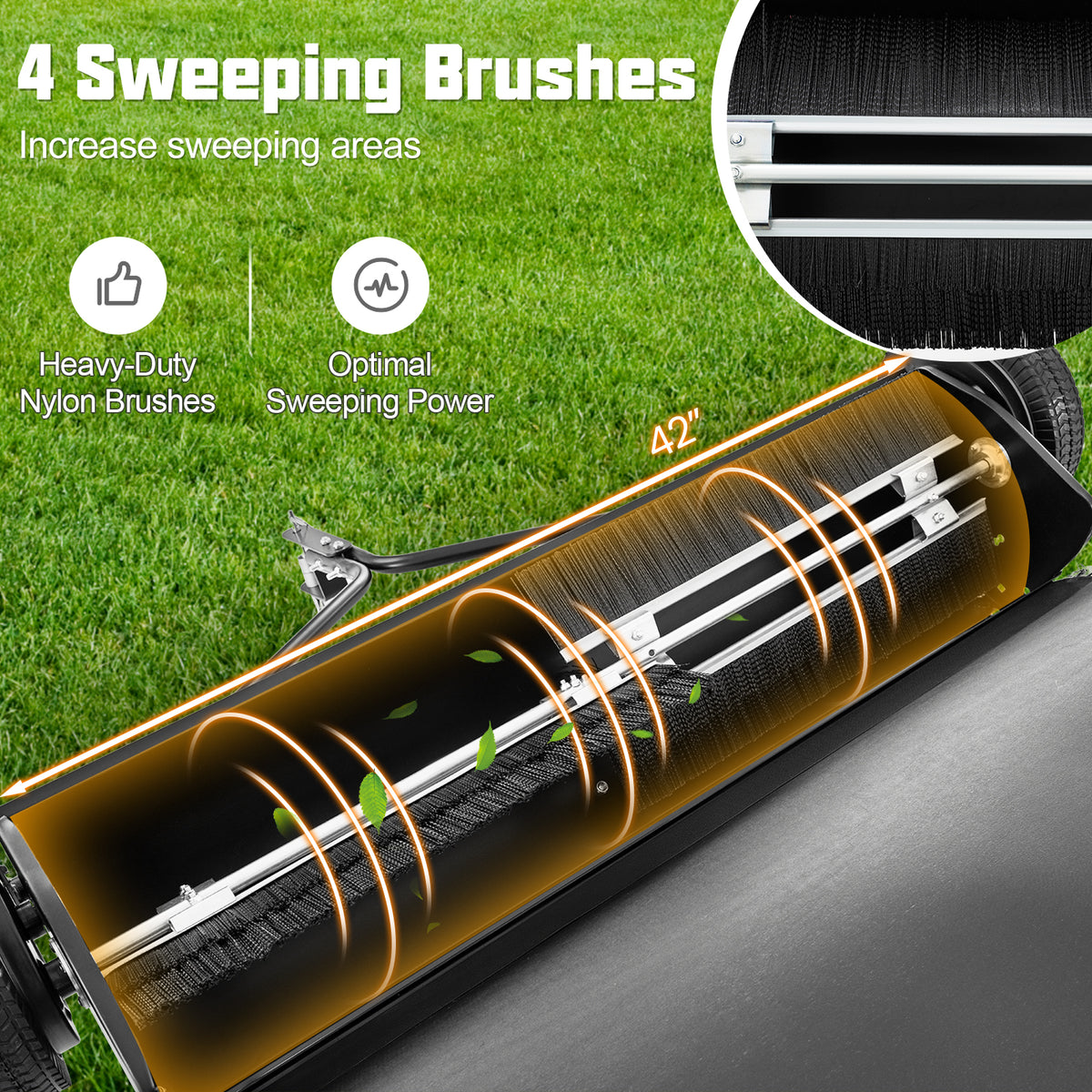 42 Inch Tow-Behind Lawn Sweeper, 26/27 Cu.FT Hopper Bag, Black Lawn Care Tools at Gallery Canada