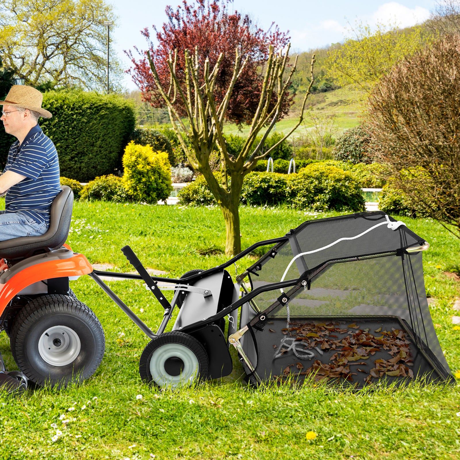 48 Inch Tow-Behind Lawn Sweeper, 26/27 Cu.FT Hopper Bag, Black Lawn Care Tools at Gallery Canada