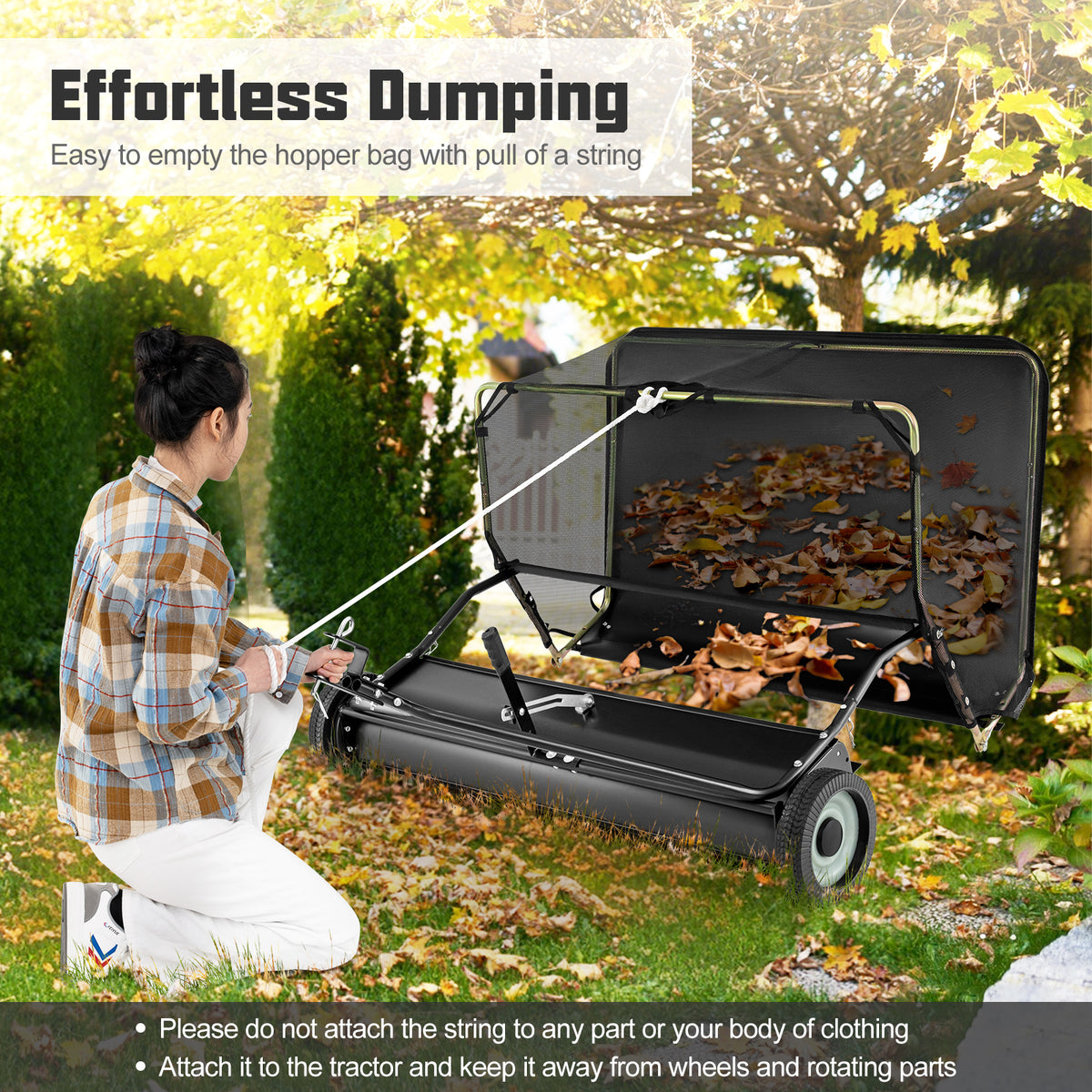 48 Inch Tow-Behind Lawn Sweeper, 26/27 Cu.FT Hopper Bag, Black Lawn Care Tools at Gallery Canada