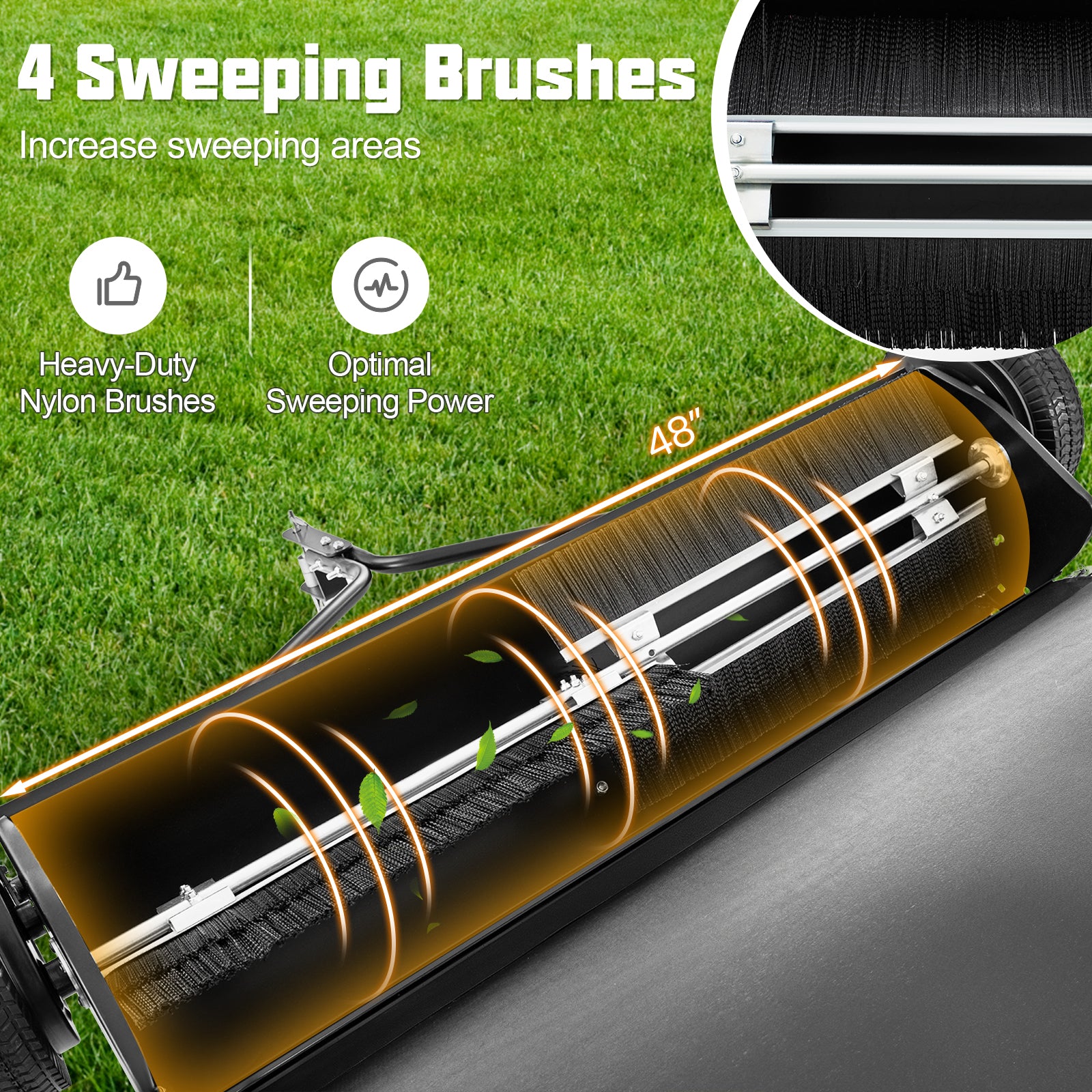 48 Inch Tow-Behind Lawn Sweeper, 26/27 Cu.FT Hopper Bag, Black Lawn Care Tools at Gallery Canada