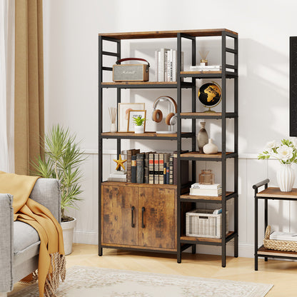 Double Wide 8-Tier Bookshelf With 2-Door Cabinet, Rustic Brown Bookcases at Gallery Canada
