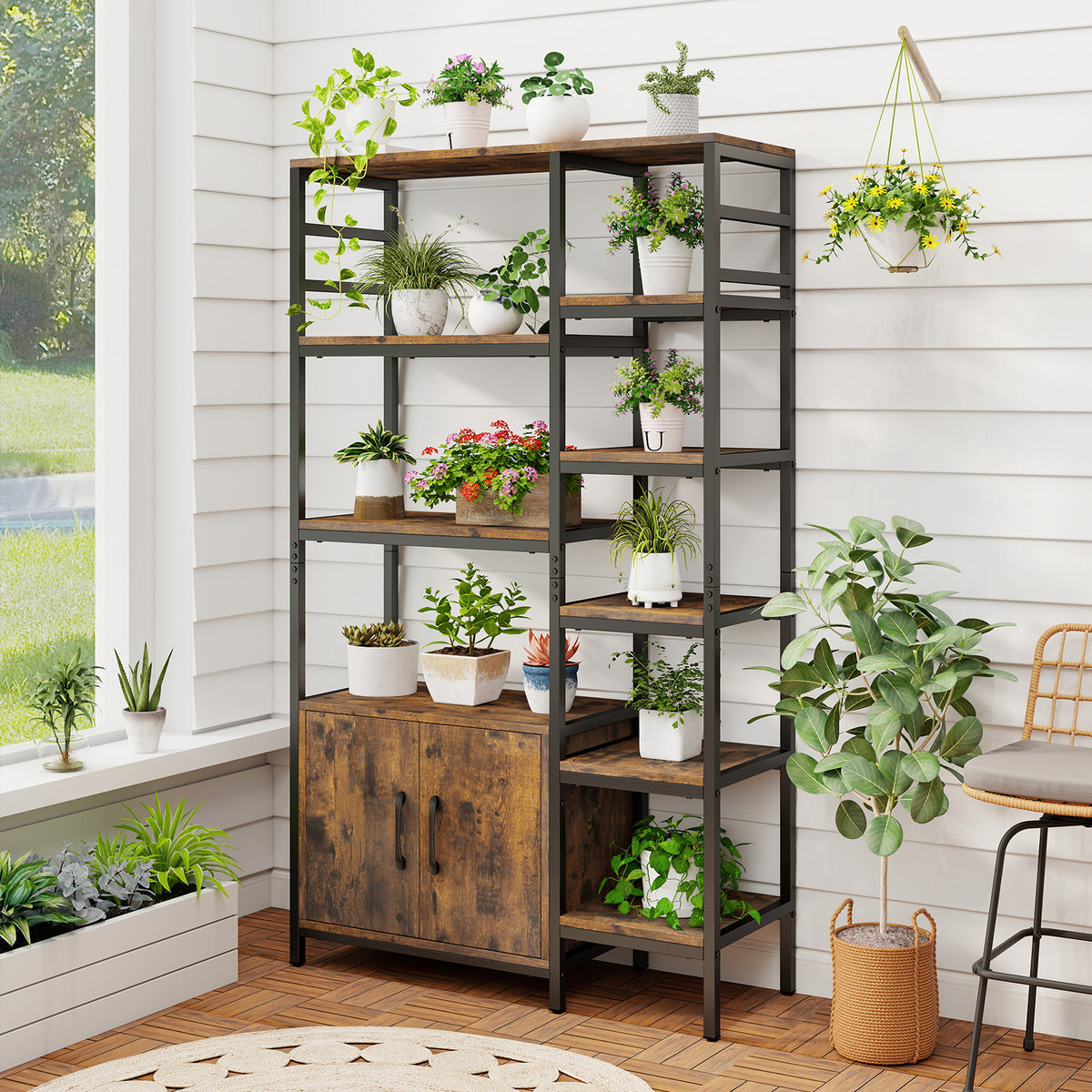 Double Wide 8-Tier Bookshelf With 2-Door Cabinet, Rustic Brown Bookcases at Gallery Canada