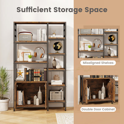 Double Wide 8-Tier Bookshelf With 2-Door Cabinet, Rustic Brown Bookcases at Gallery Canada