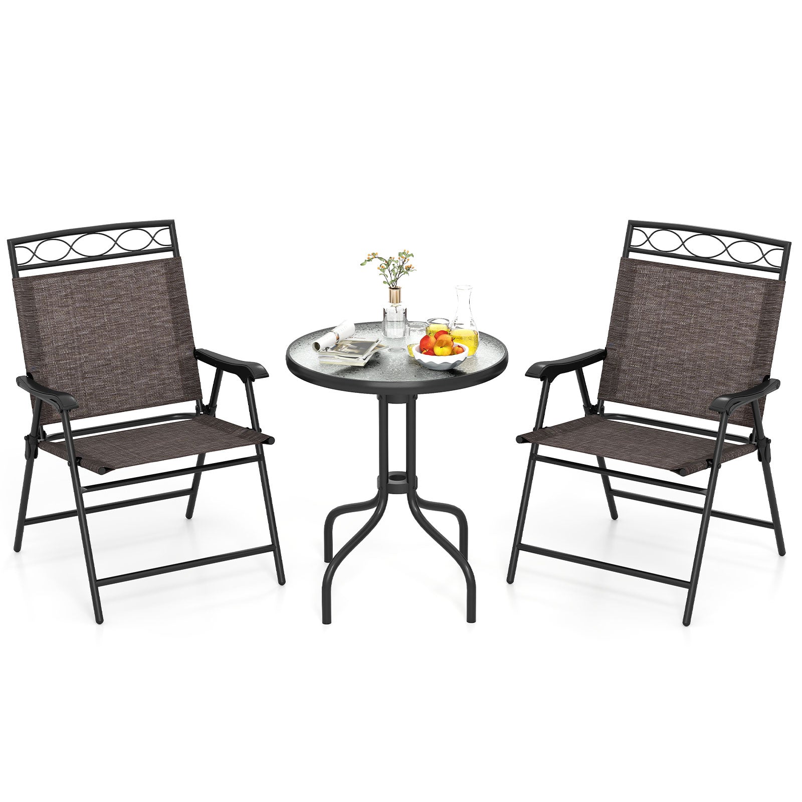 3 Piece Outdoor Bistro Set, 1.57 Inch Umbrella Hole, Brown Patio Conversation Sets Brown at Gallery Canada