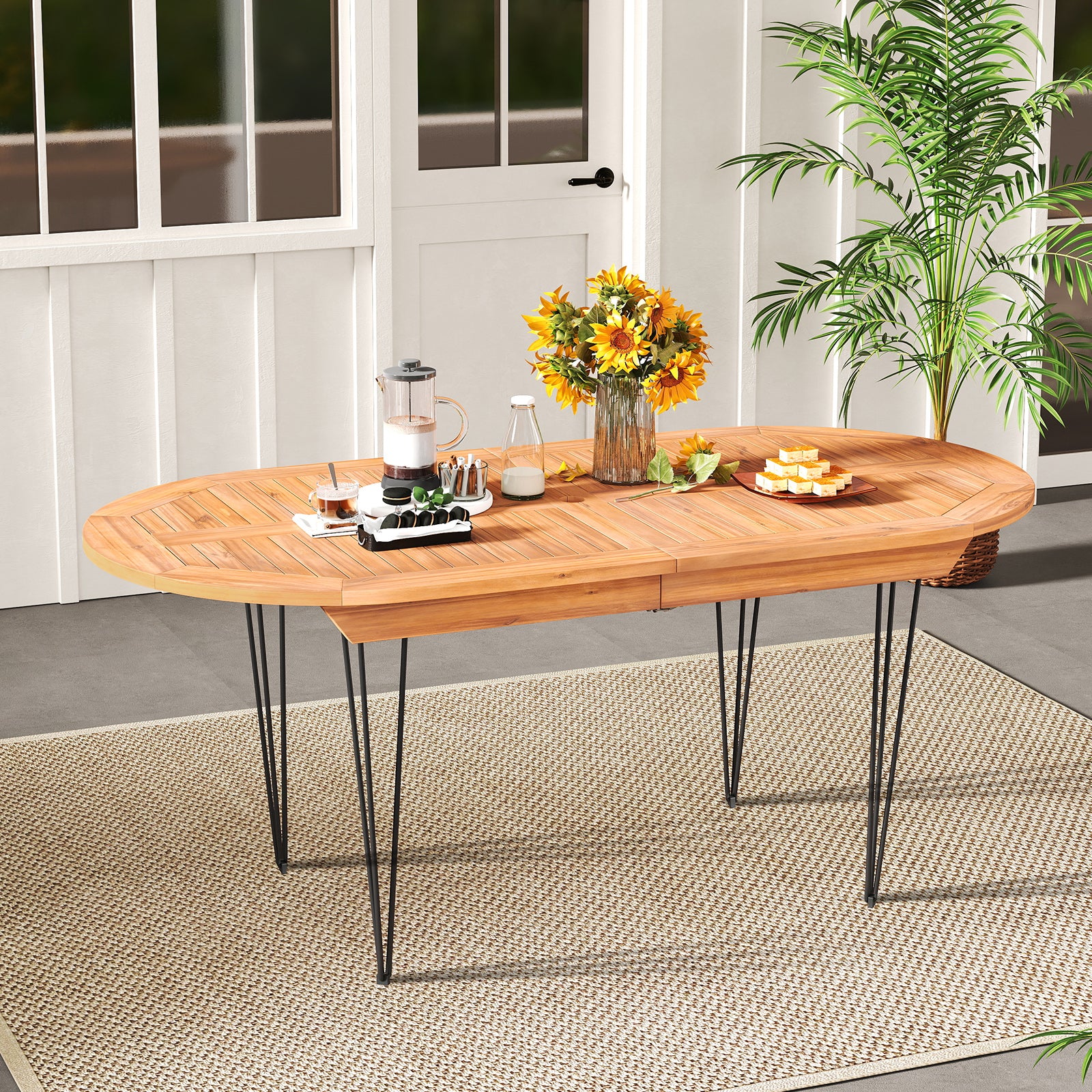 6 Person 71 Inch Patio Dining Table, Teak Wood Tabletop, Natural Patio Dining Tables at Gallery Canada