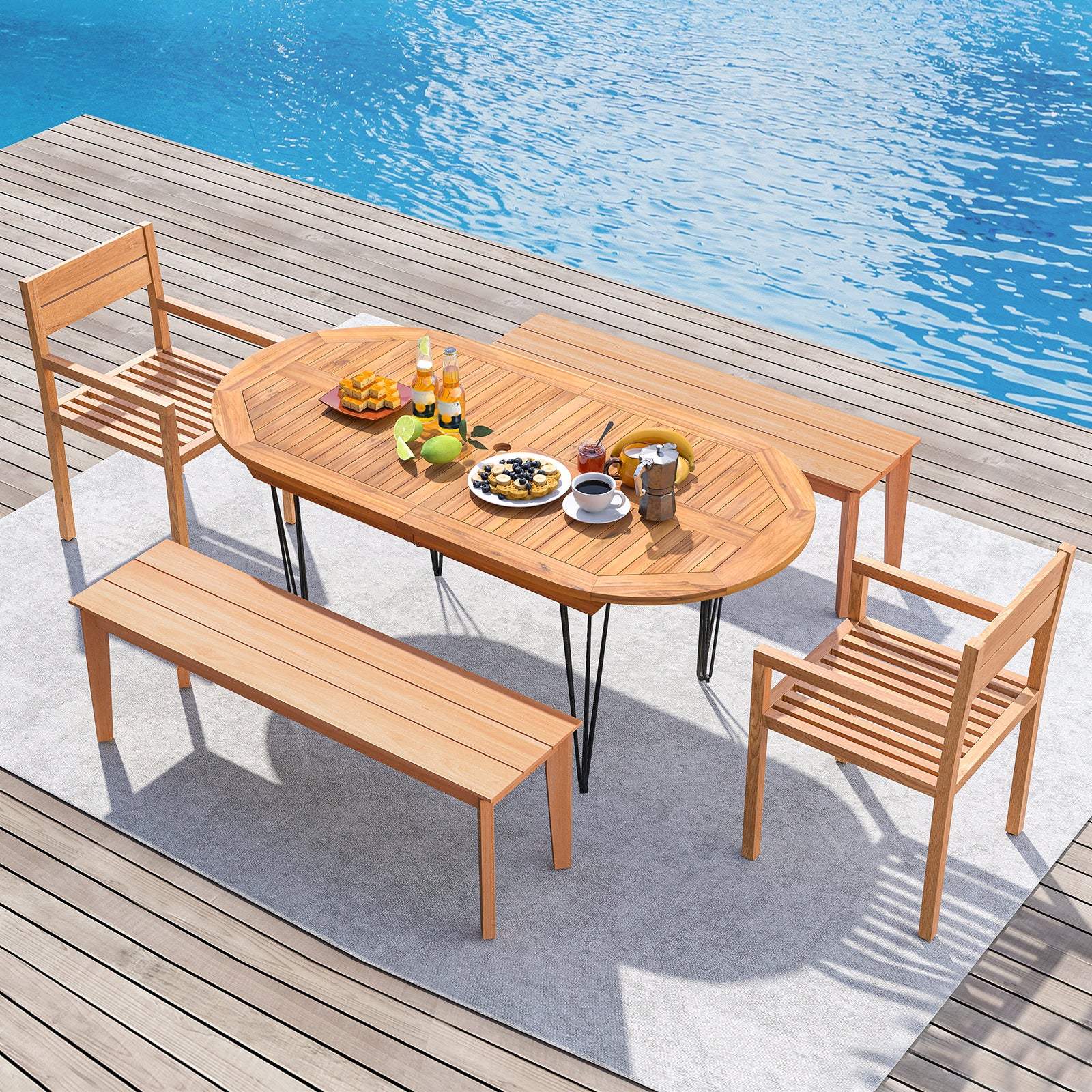 6 Person 71 Inch Patio Dining Table, Teak Wood Tabletop, Natural Patio Dining Tables at Gallery Canada