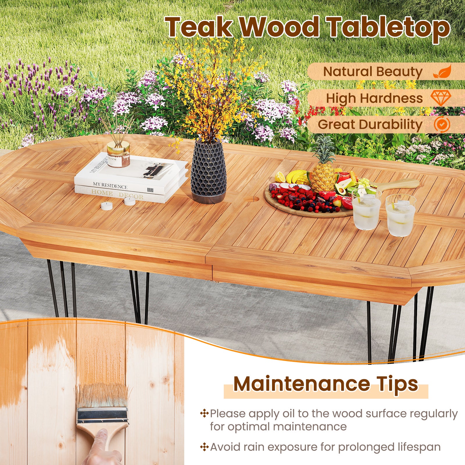 6 Person 71 Inch Patio Dining Table, Teak Wood Tabletop, Natural Patio Dining Tables at Gallery Canada