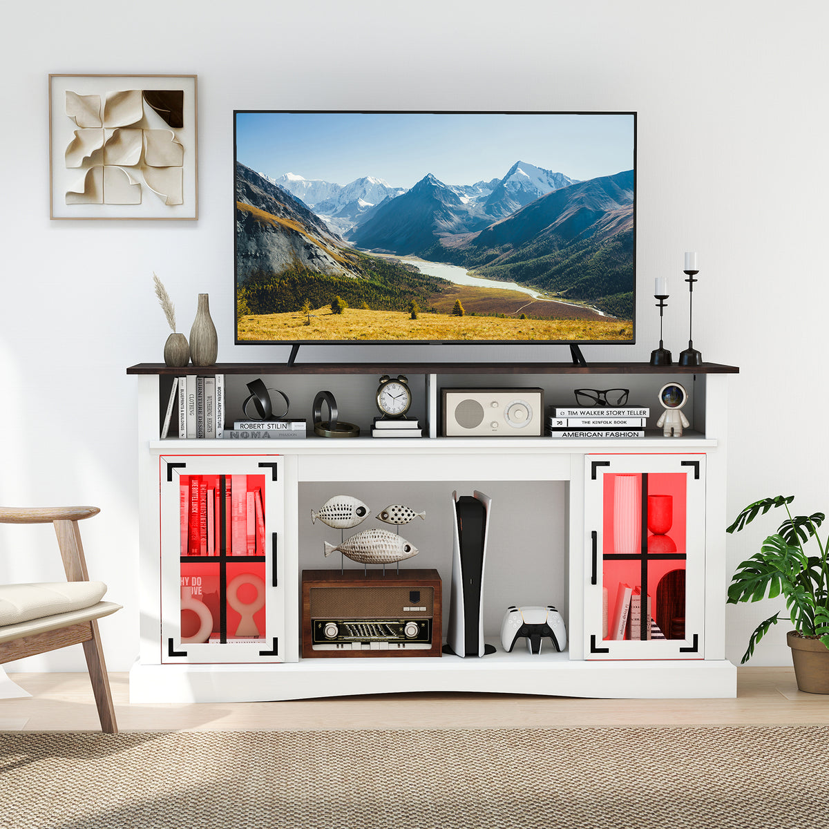 TV Stand With LED Lights, Remote Control, White Entertainment Centers & TV Stands at Gallery Canada