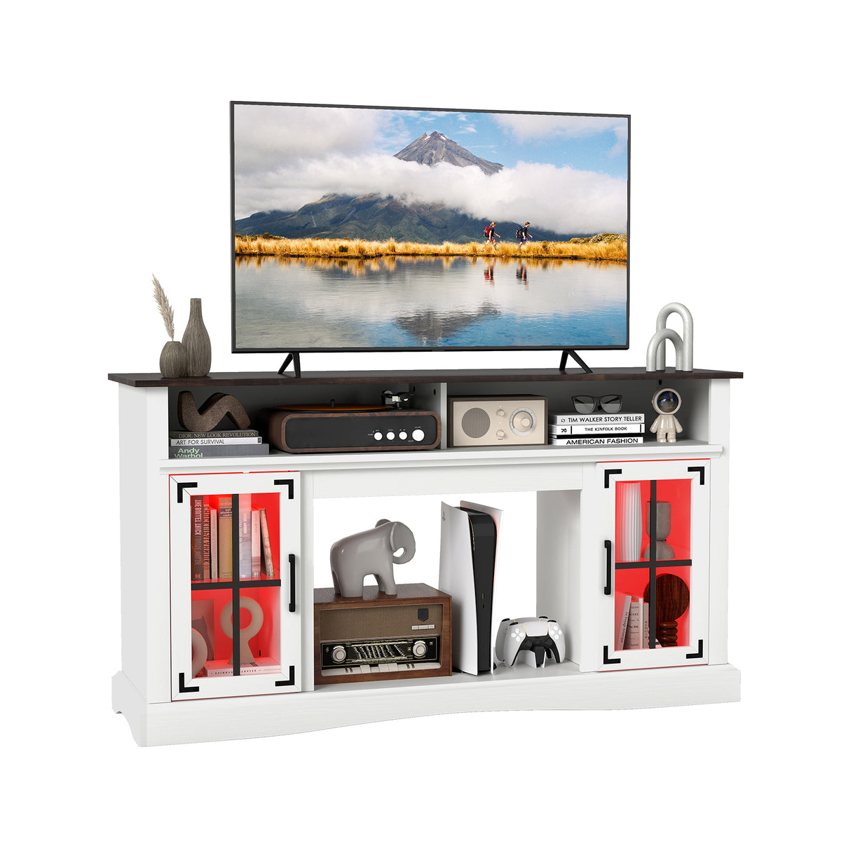 TV Stand With LED Lights, Remote Control, White Entertainment Centers & TV Stands White at Gallery Canada