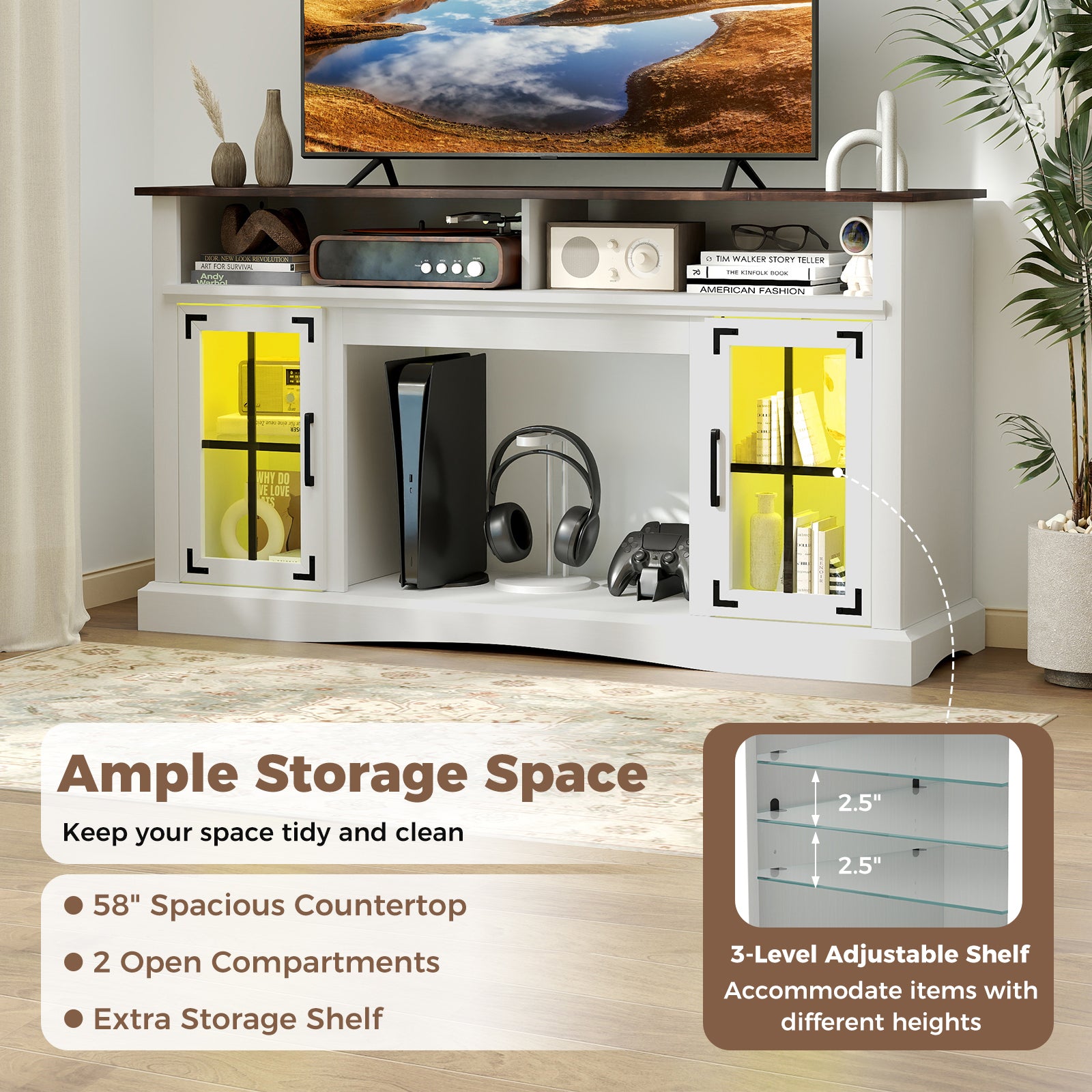 TV Stand With LED Lights, Remote Control, White Entertainment Centers & TV Stands at Gallery Canada