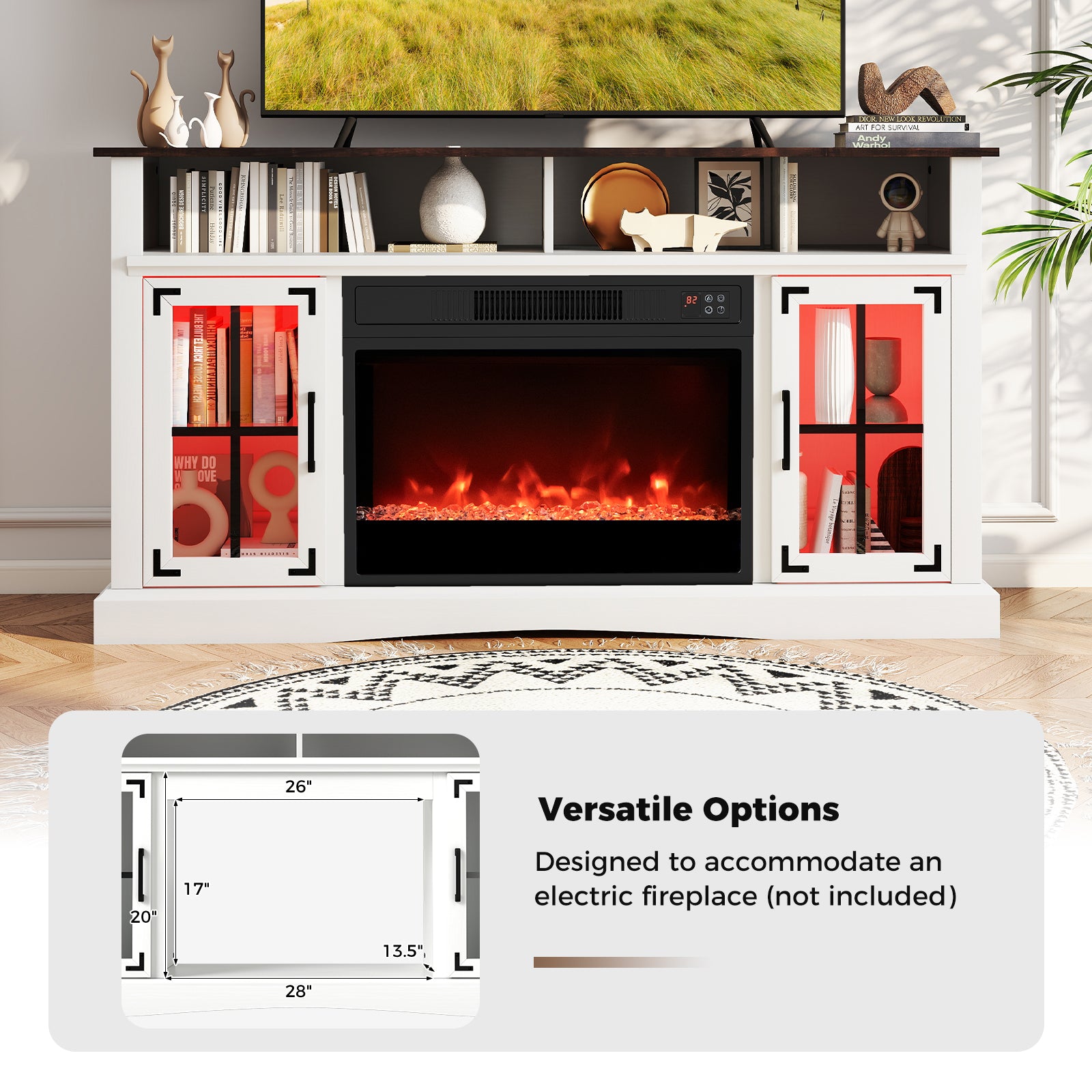 TV Stand With LED Lights, Remote Control, White Entertainment Centers & TV Stands at Gallery Canada