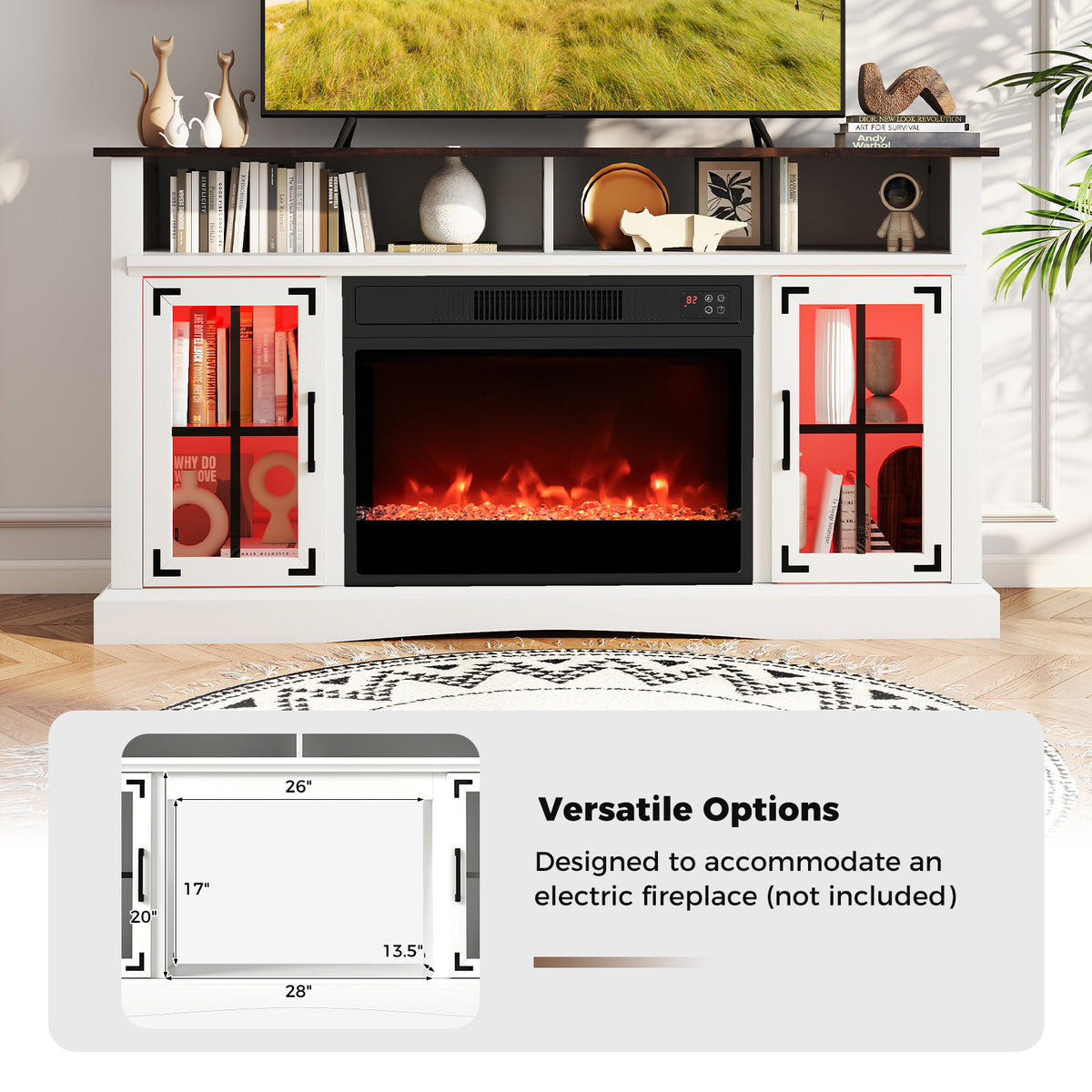 TV Stand With LED Lights, Remote Control, White Entertainment Centers & TV Stands at Gallery Canada
