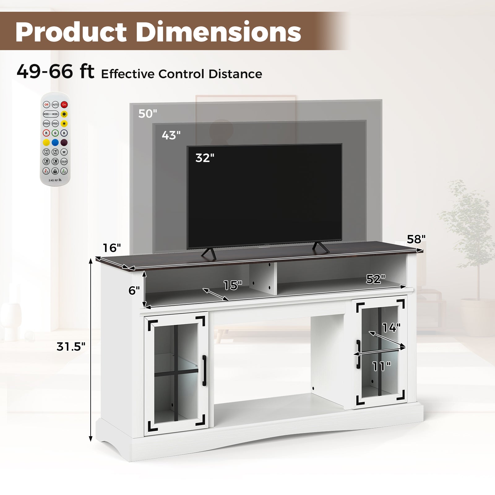 TV Stand With LED Lights, Remote Control, White Entertainment Centers & TV Stands at Gallery Canada