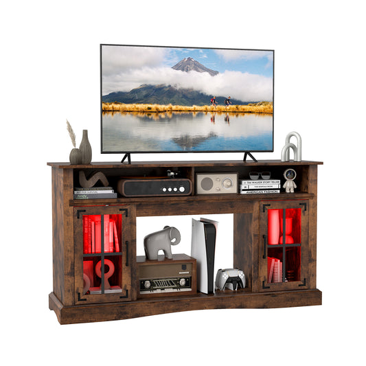 TV Stand With LED Lights, Remote Control, Rustic Brown Entertainment Centers & TV Stands Rustic Brown at Gallery Canada