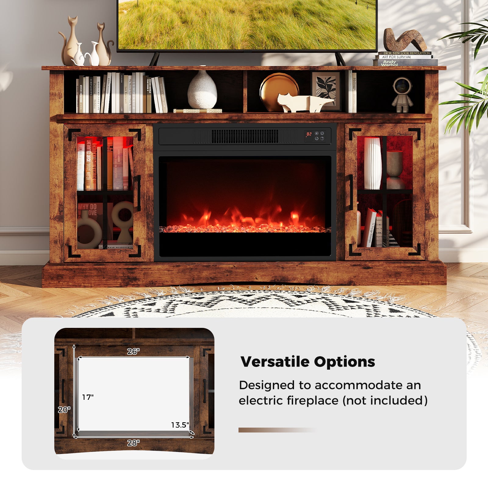 TV Stand With LED Lights, Remote Control, Rustic Brown Entertainment Centers & TV Stands at Gallery Canada