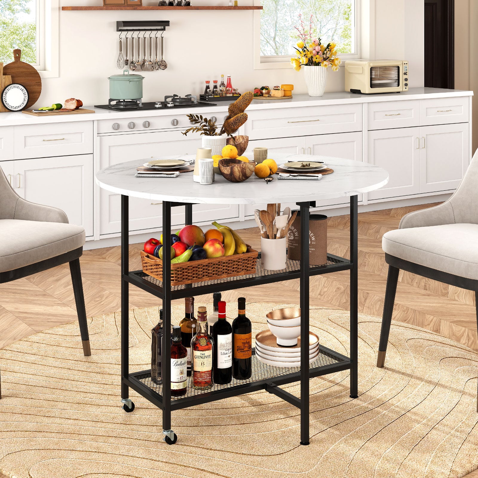 Folding Round Dining Table With Lockable Wheels, White Dining Tables at Gallery Canada