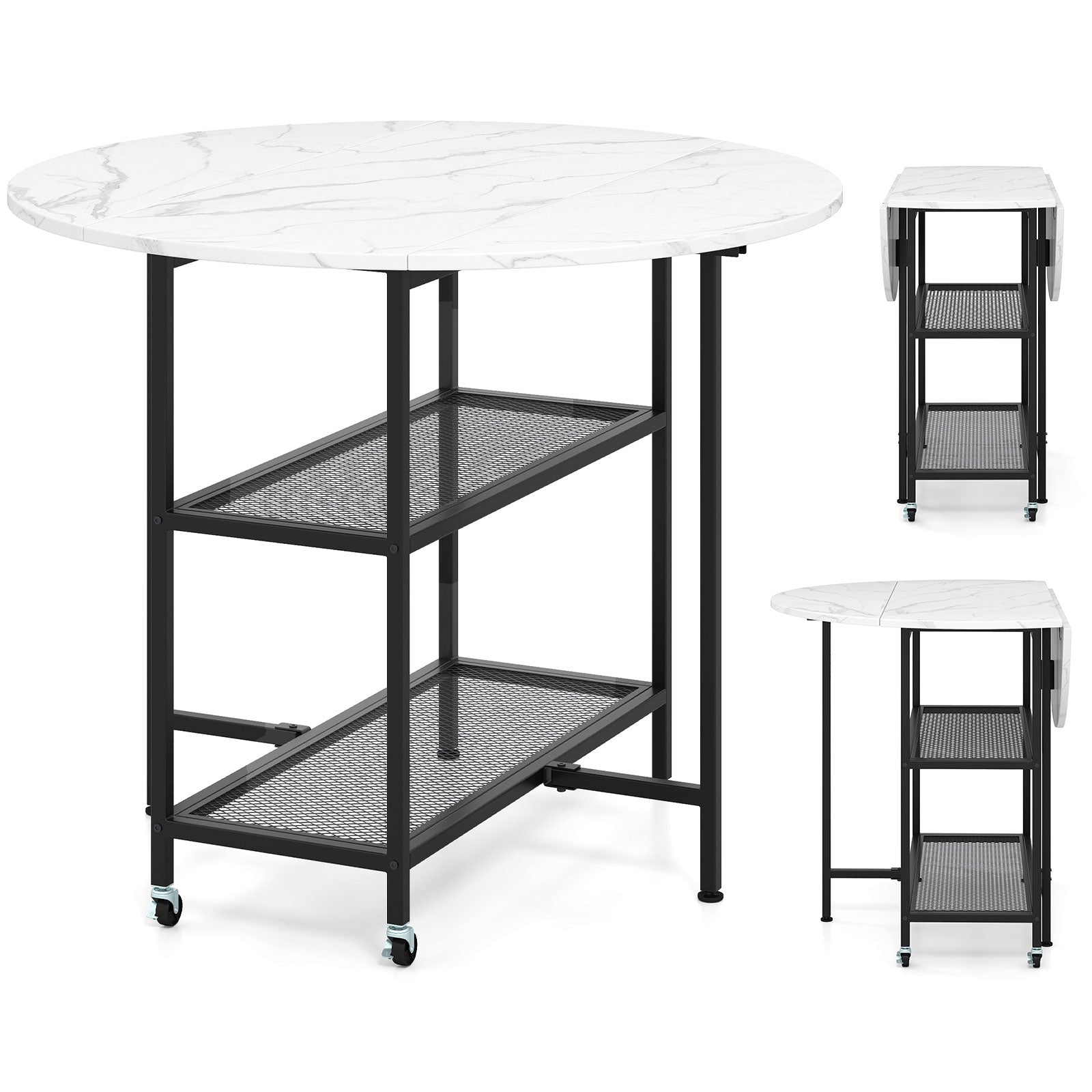 Folding Round Dining Table With Lockable Wheels, White Dining Tables White at Gallery Canada