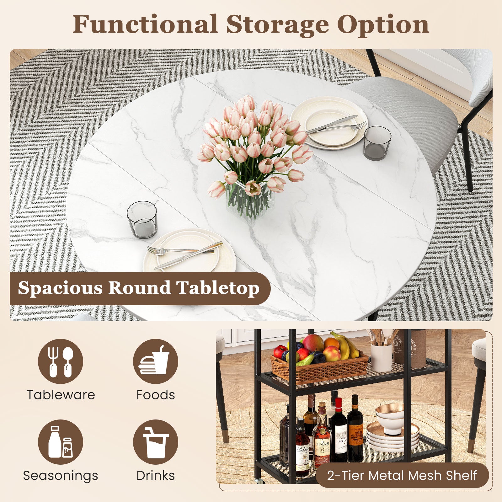 Folding Round Dining Table With Lockable Wheels, White Dining Tables at Gallery Canada